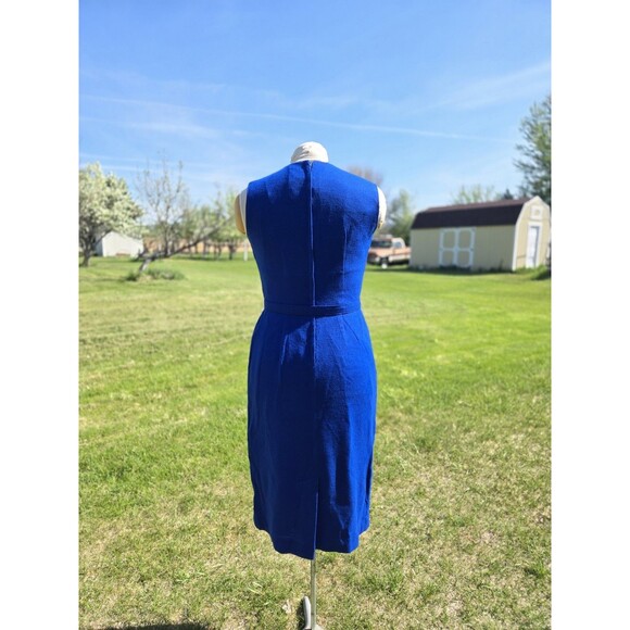 VTG 1960s Royal Blue Knit 3pc Wiggle Dress Jacket Belt Madmen Pinup Tailored - Picture 6 of 8